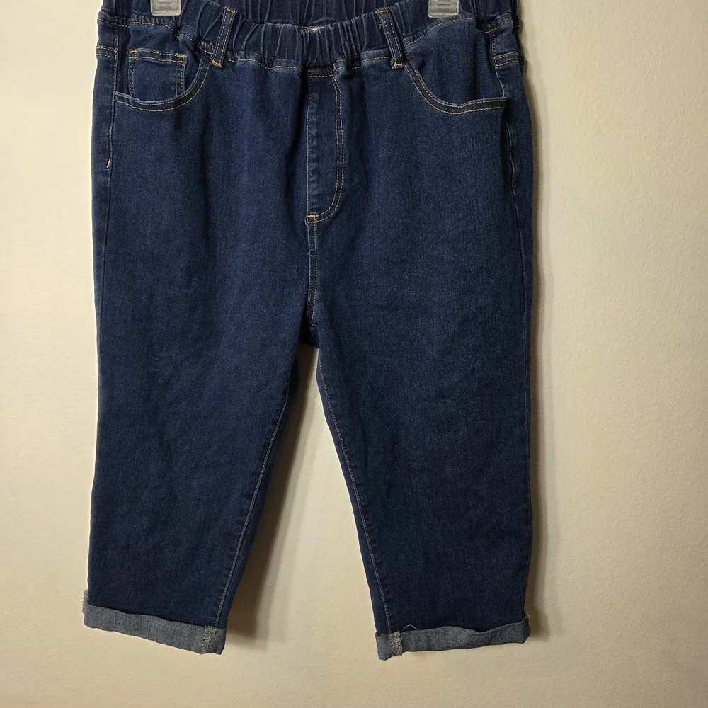 SHEIN Curve 1xl Dark Blue Denim Jeans Capri Pants Normcore - Picture 1 of 4